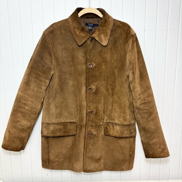 J CREW Vintage brown SUEDE leather Button front Heavy Lined Casual Coat  Size M - Picture 1 of 14